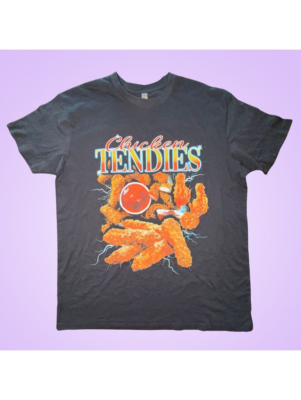 Men's Large Chicken Tendies Black Funny Food Graphic T Shirt Tee